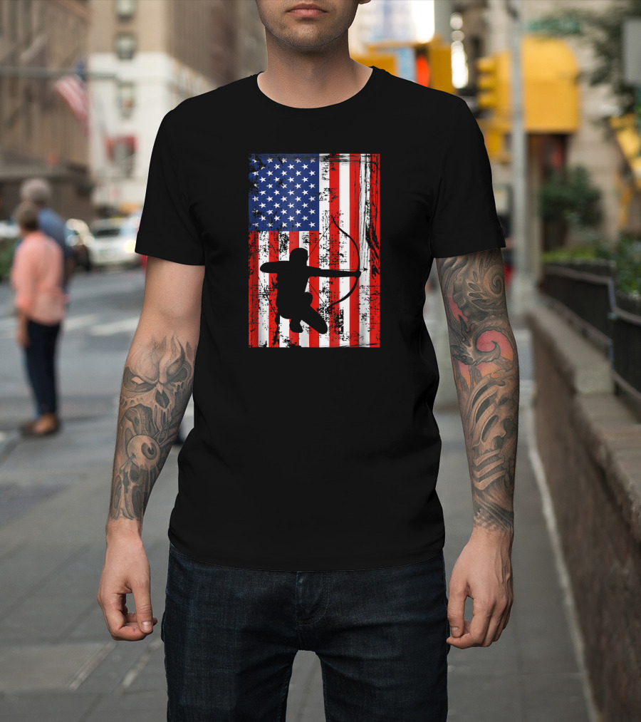 Archery American Flag Silhouette Archer Bowman Patriotic T-Shirt