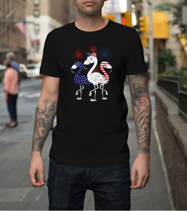 Shirt: Flamingo 4th Of July American Flag Red White Blue Fireworks T-Shirt Flamingo 4th Of July American Flag Red White Blue Fireworks T-Shirt
