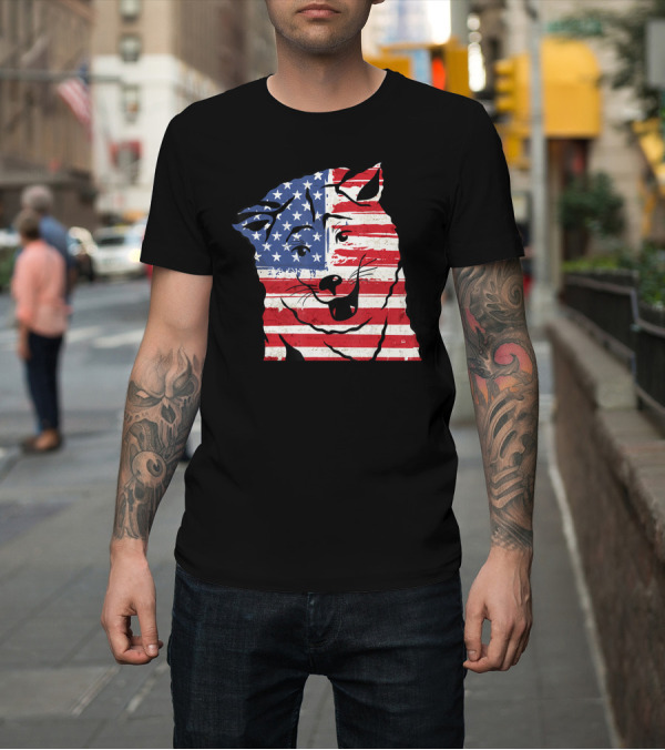 Shirt: Funny Akita Inu Dog with American Flag T-Shirt Funny Akita Inu Dog with American Flag T-Shirt