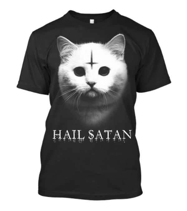 Hail Satan Cat With Inverted Cross T-Shirt