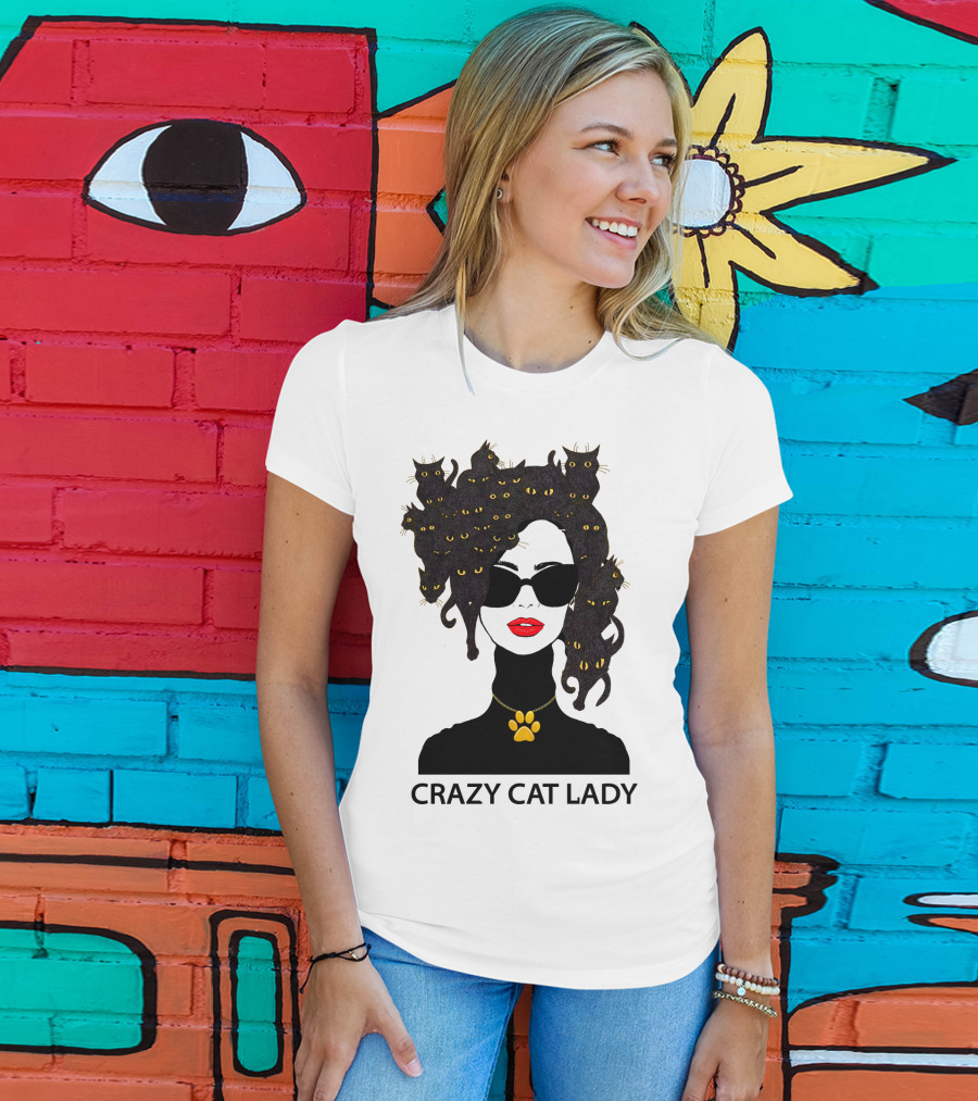 Crazy Cat Lady With Cat Hair And Sunglasses T-Shirt