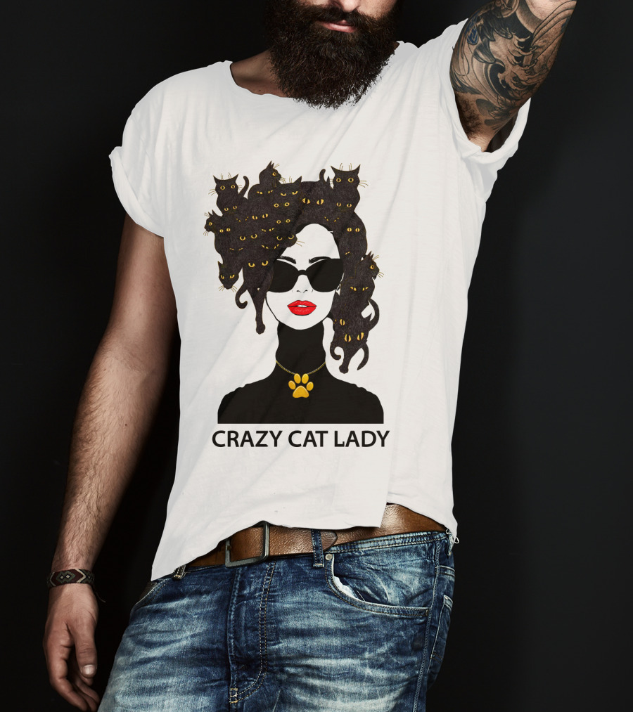 Crazy Cat Lady With Cat Hair And Sunglasses T-Shirt