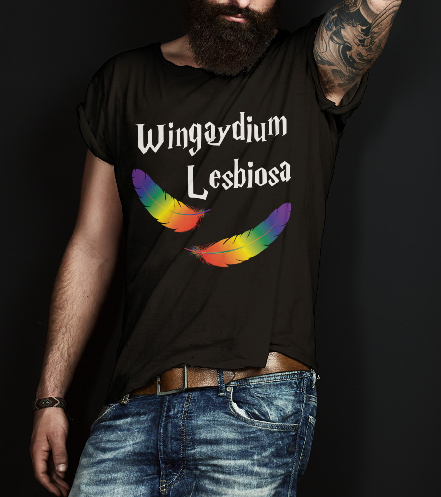 Wingaydium Lesbiosa Rainbow Feathers Magic T-Shirt