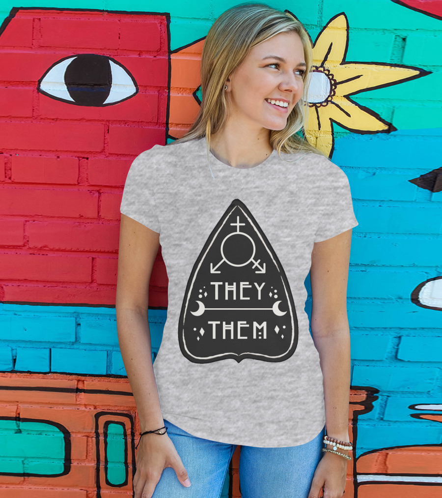 They Them Nonbinary Arrow Symbols Crescent Moons Geometric T-Shirt