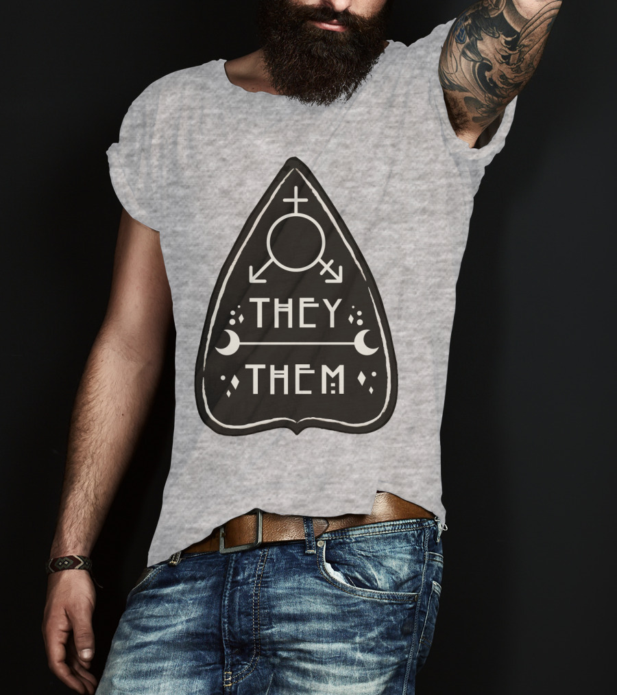 They Them Nonbinary Arrow Symbols Crescent Moons Geometric T-Shirt