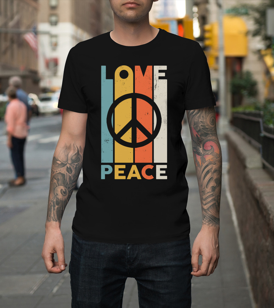 LOVE Peace Sign Vintage Stripes T-Shirt