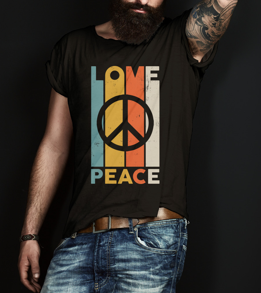 LOVE Peace Sign Vintage Stripes T-Shirt