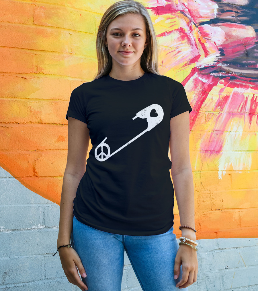 Peace Heart Safety Pin T-Shirt