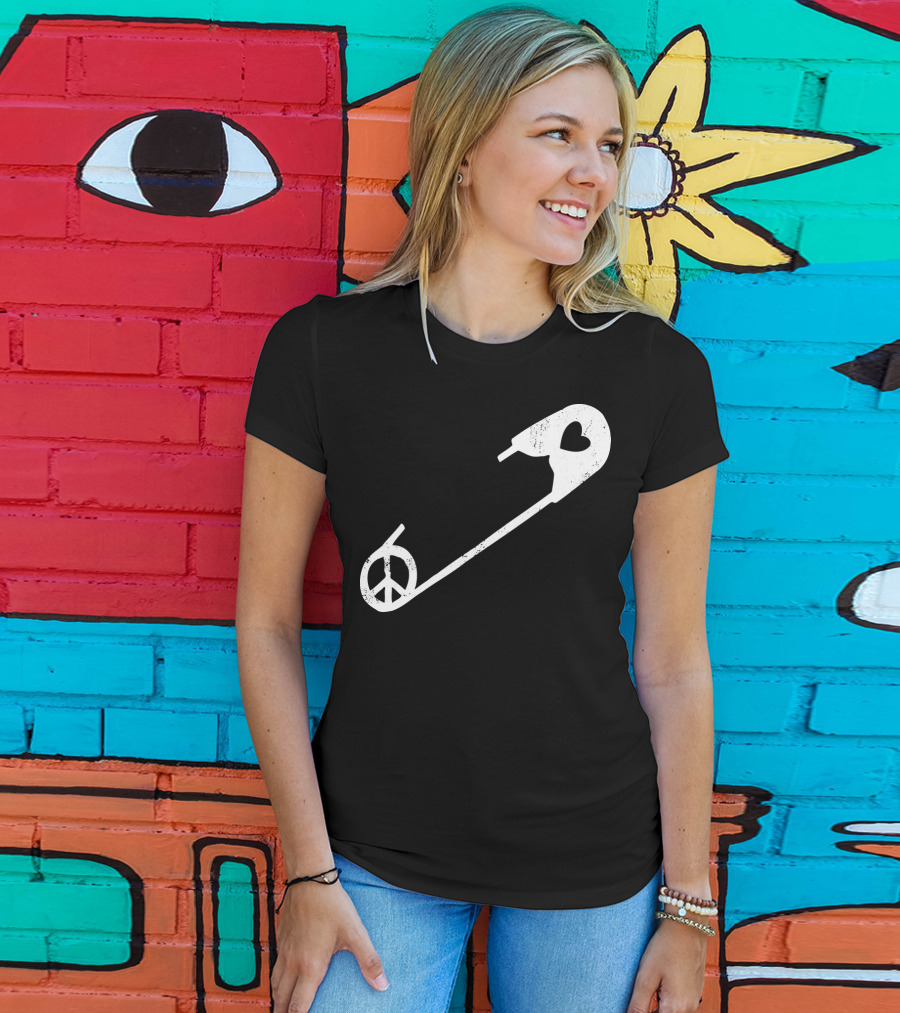 Peace Heart Safety Pin T-Shirt