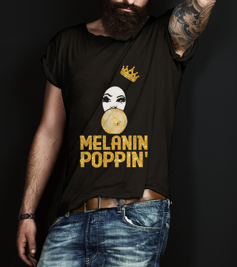 Melanin Poppin' Afro Queen Gold Bubblegum Crown T-Shirt