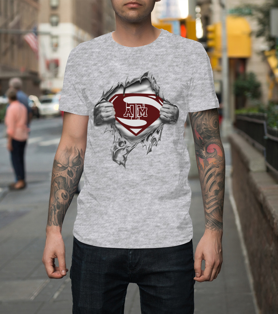 Texas A&M Aggies Superman Logo with Tearing Effect T-Shirt