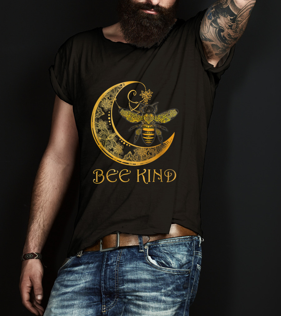 Bee Kind Golden Mandala Bee On Crescent Moon T-Shirt