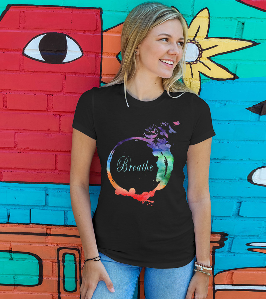Breathe Cool Heavenly Breath Nature Yoga Watercolor Mandala T-Shirt