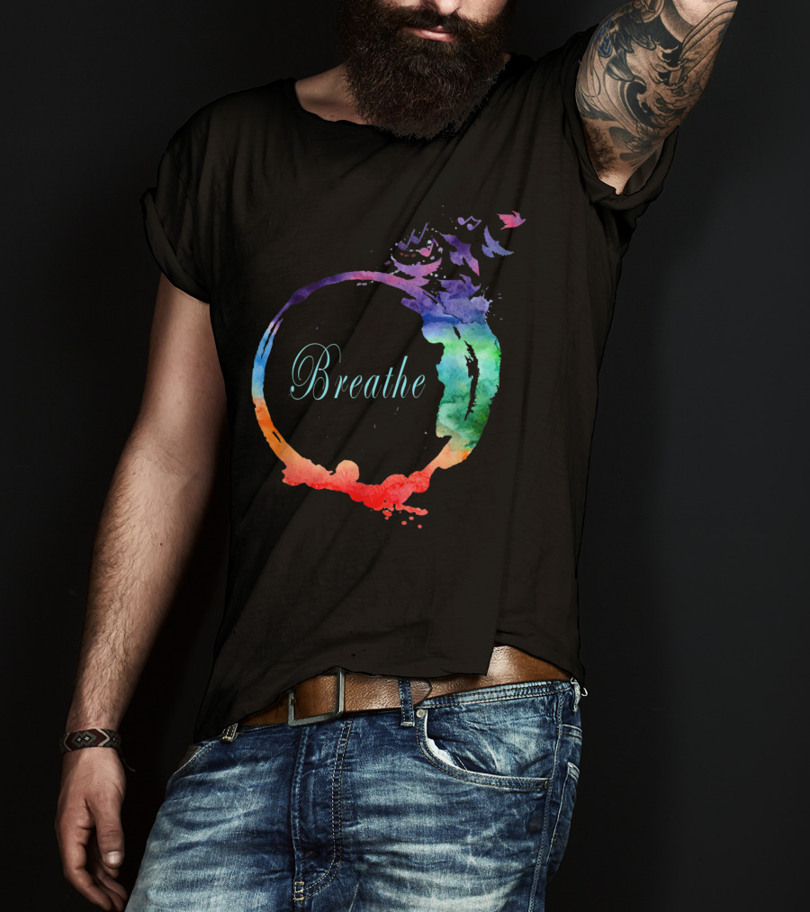 Breathe Cool Heavenly Breath Nature Yoga Watercolor Mandala T-Shirt