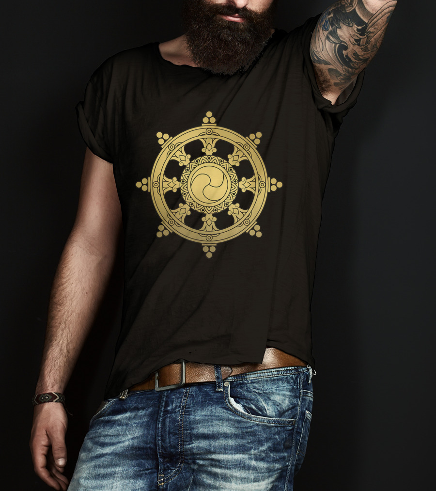 Buddha Gold Dharma Wheel Symbol Buddhist Meditation T-Shirt