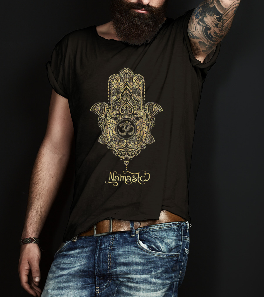 Namaste Gold Hamsa Hand Om Symbol Yoga Hinduism T-Shirt