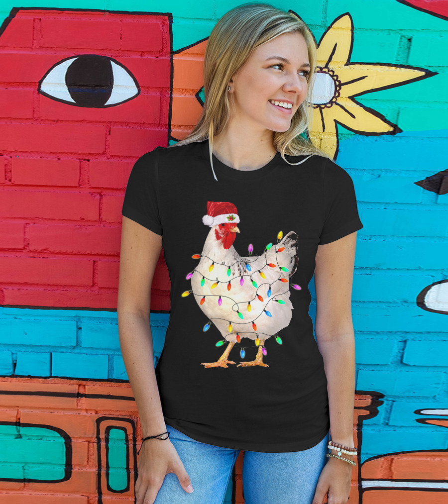 Chicken Light Christmas Santa Hat String Lights T-Shirt