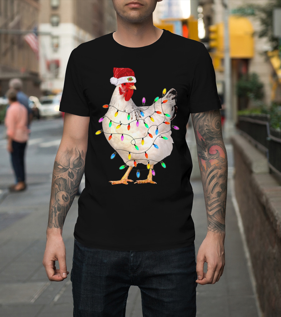 Chicken Light Christmas Santa Hat String Lights T-Shirt