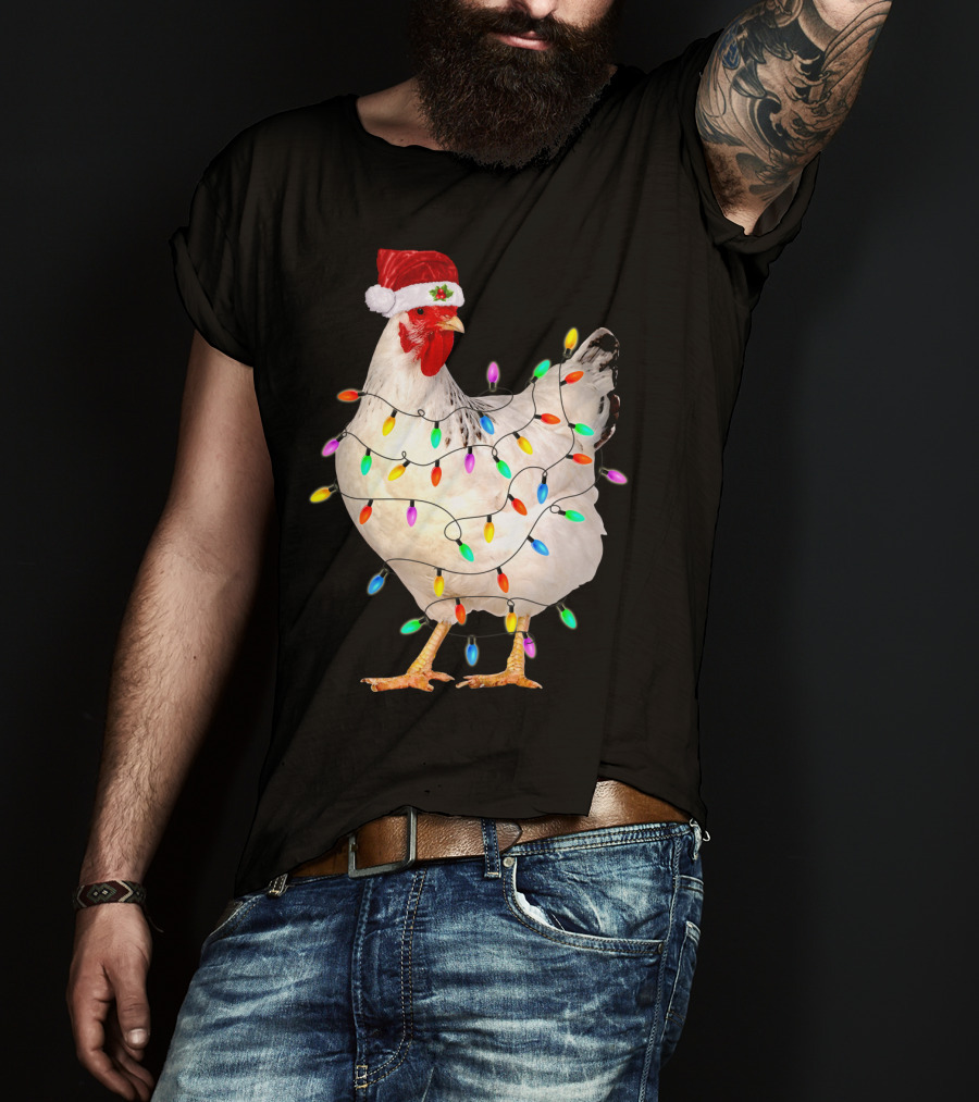 Chicken Light Christmas Santa Hat String Lights T-Shirt