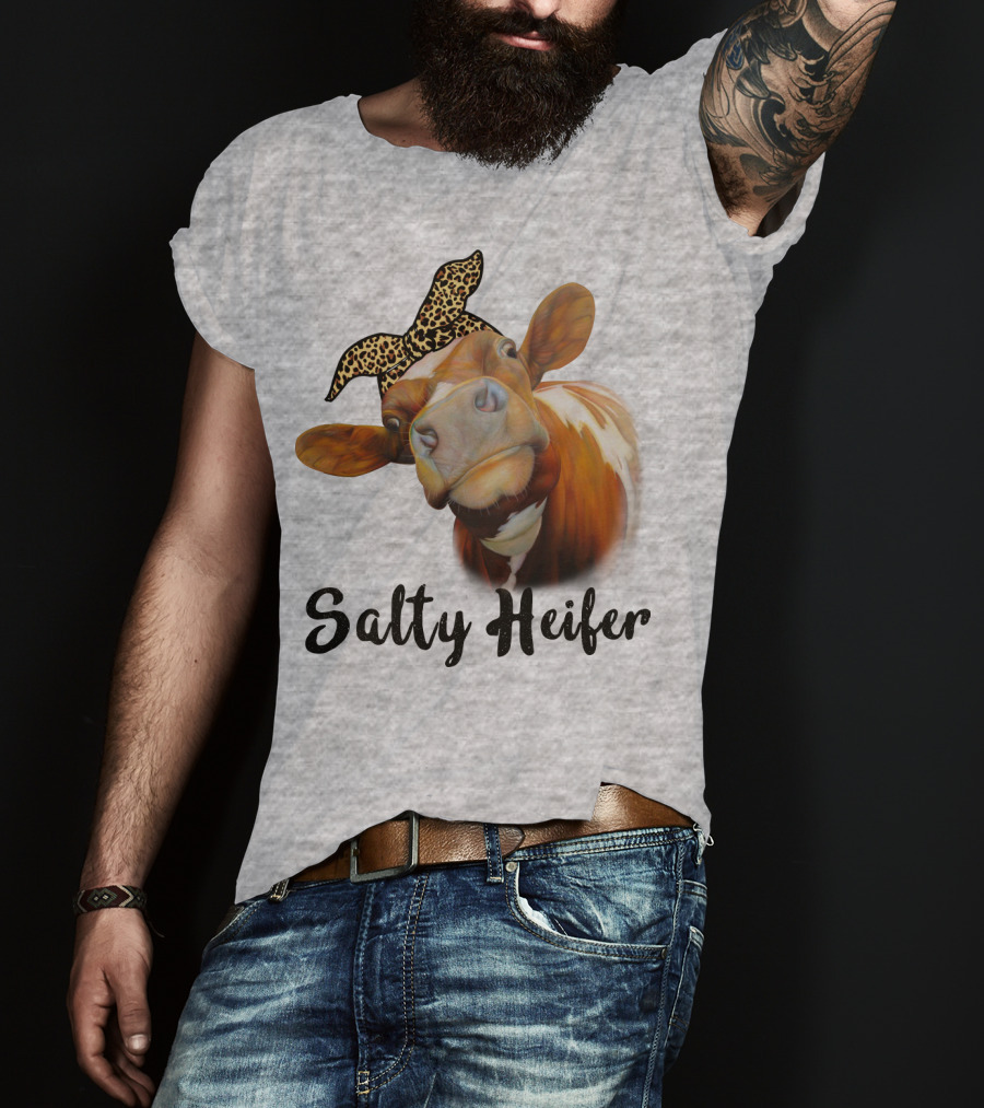 Salty Heifer Leopard Headband Cow T-Shirt
