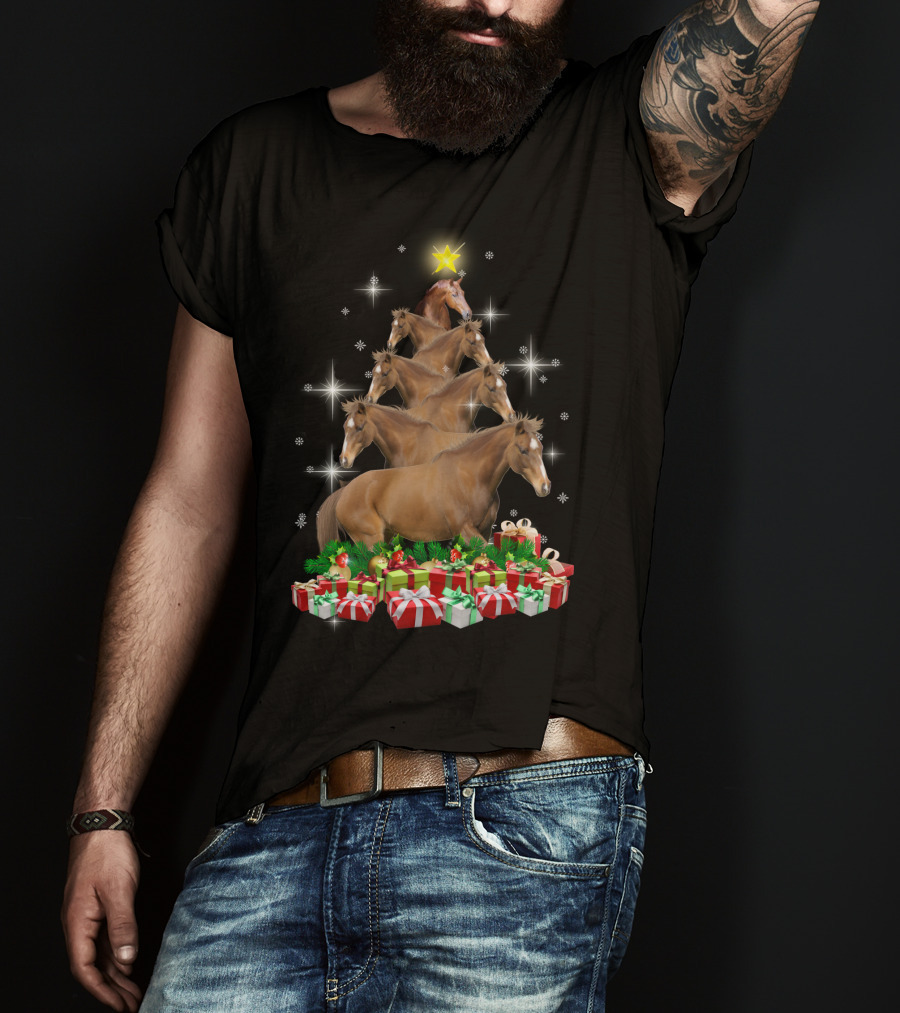 Horse Christmas Tree With Star And Gifts T-Shirt