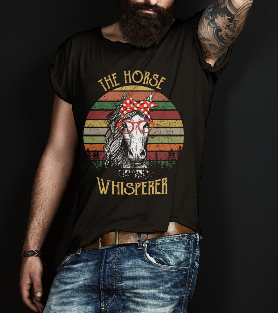 The Horse Whisperer Vintage Style Retro Stripes Horse With Glasses And Bow T-Shirt