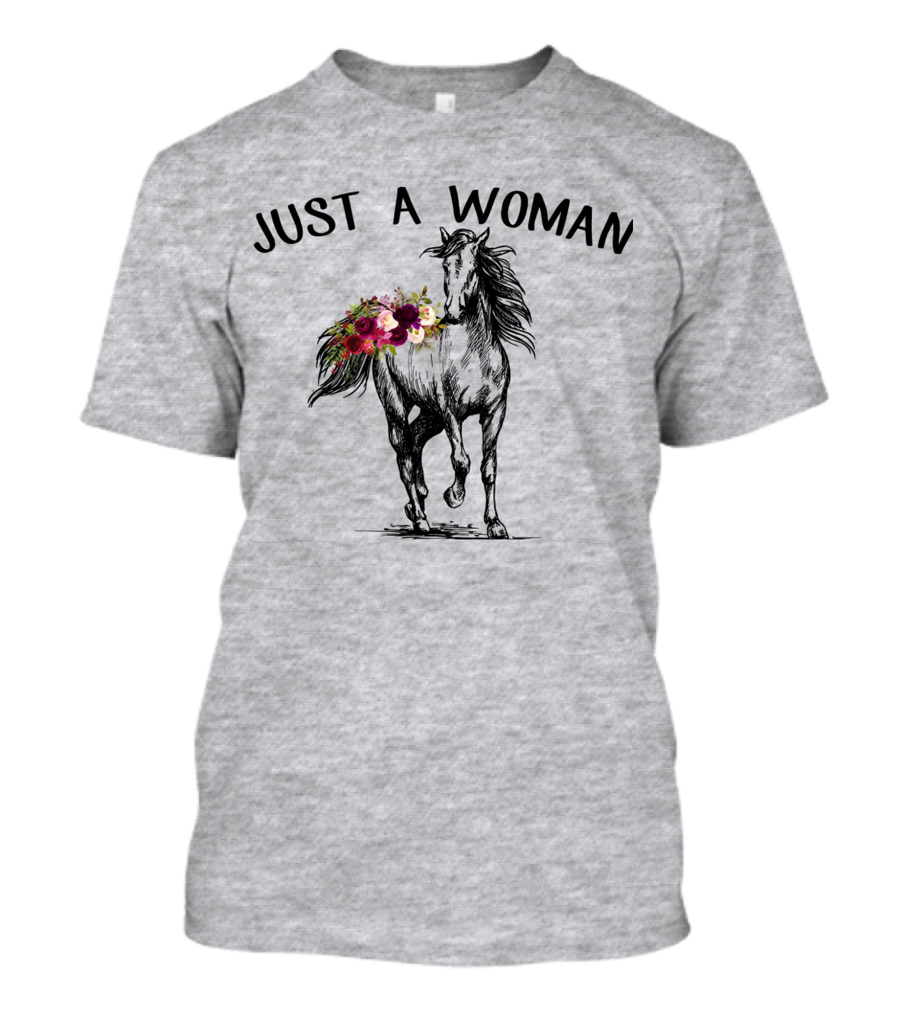 Just A Woman Who Loves Horses With Floral Horse Drawing T-Shirt
