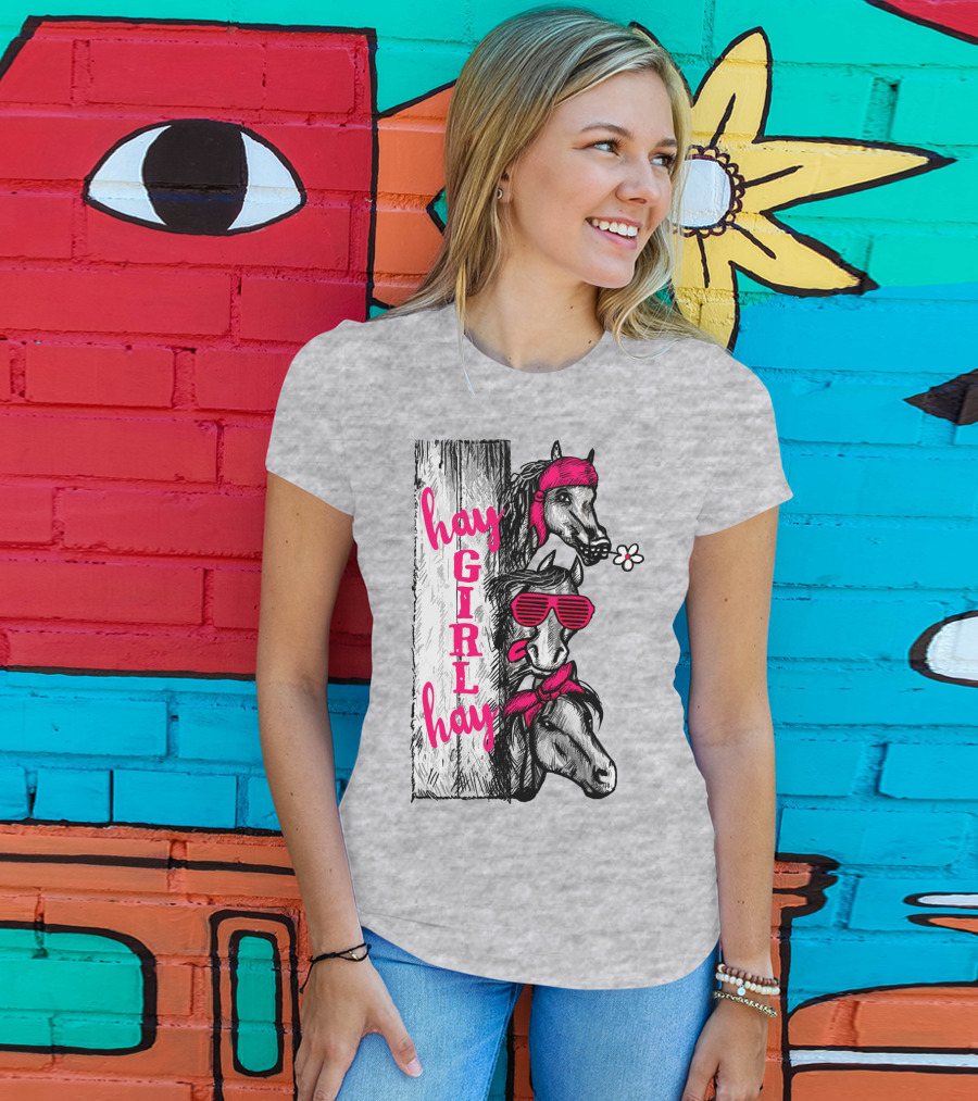 Hay GIRL Hay Funny Horse Trio With Bandanas And Sunglasses T-Shirt