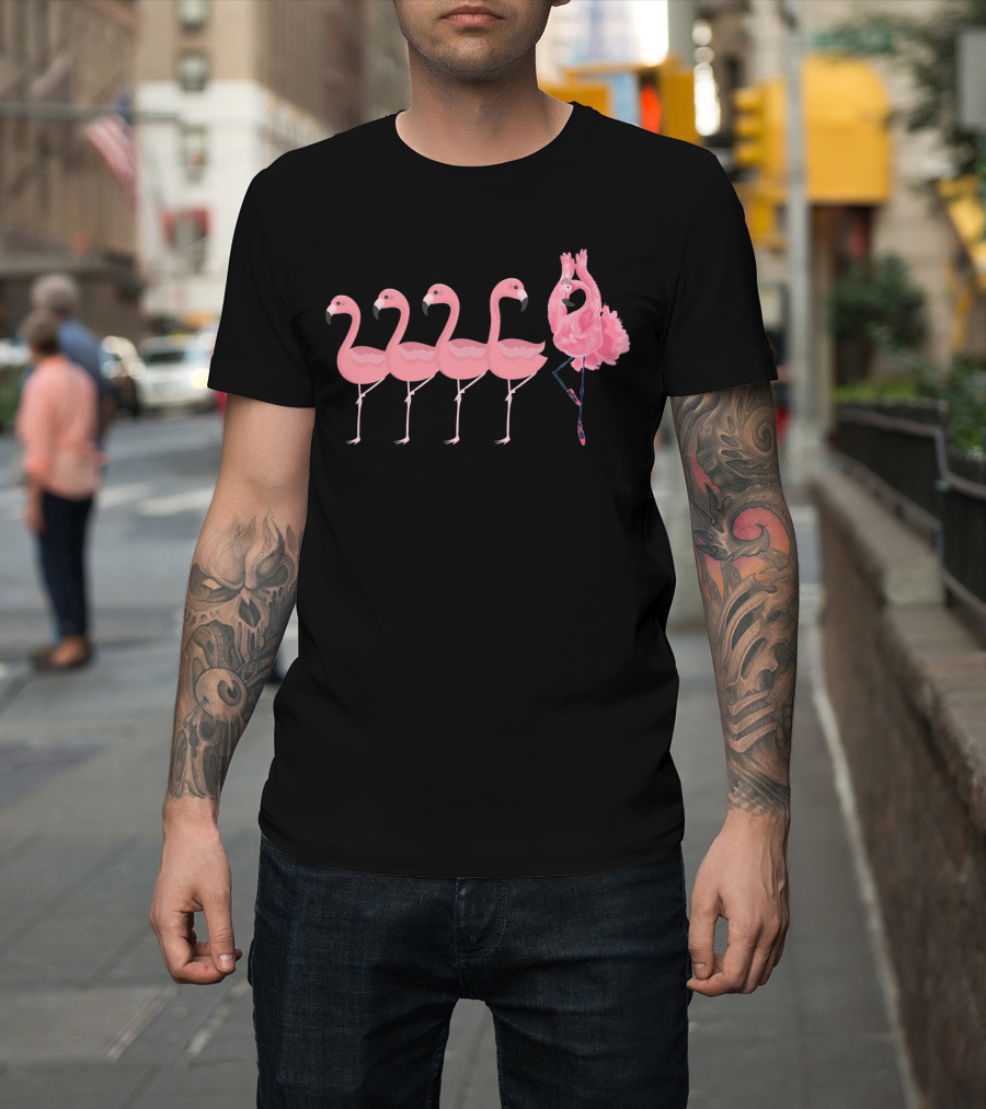 Ballet Flamingo IN Tutu And Slippers Amongst Flamingos T-Shirt