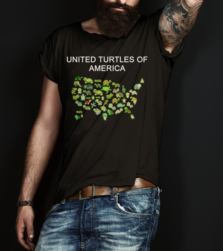United Turtles Of America Map Illustrating Diverse Turtle Characters T-Shirt