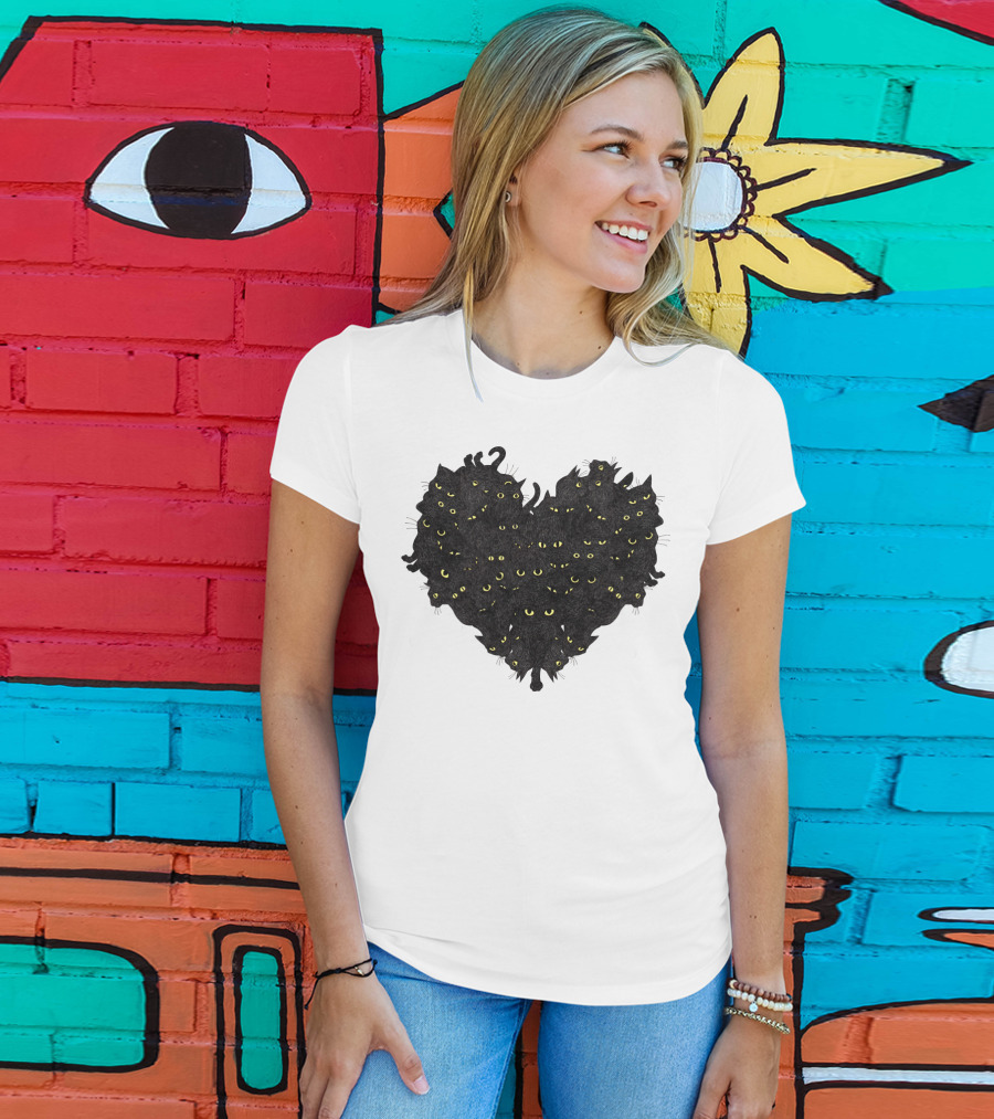 Cats Heartful Black Cats Yellow Eyes T-Shirt
