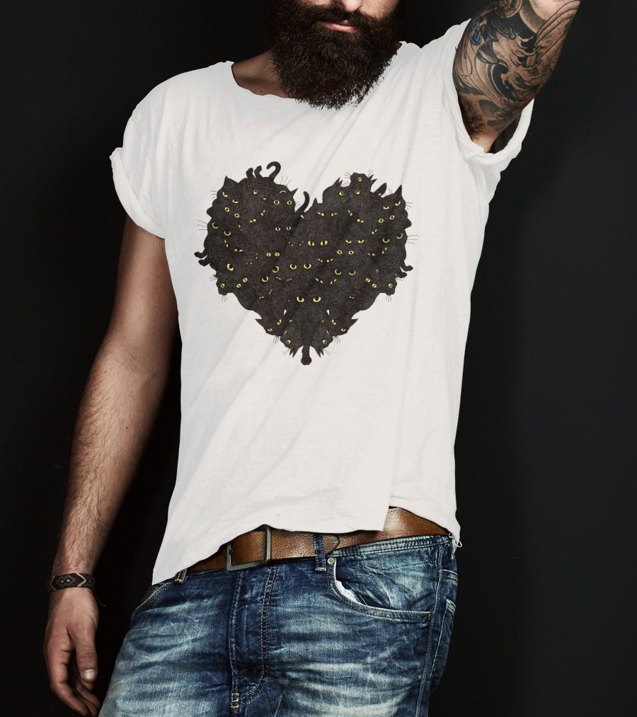 Cats Heartful Black Cats Yellow Eyes T-Shirt