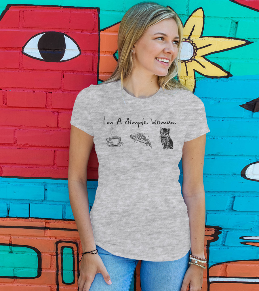 I'm A Simple Woman Coffee Pizza Cat T-Shirt