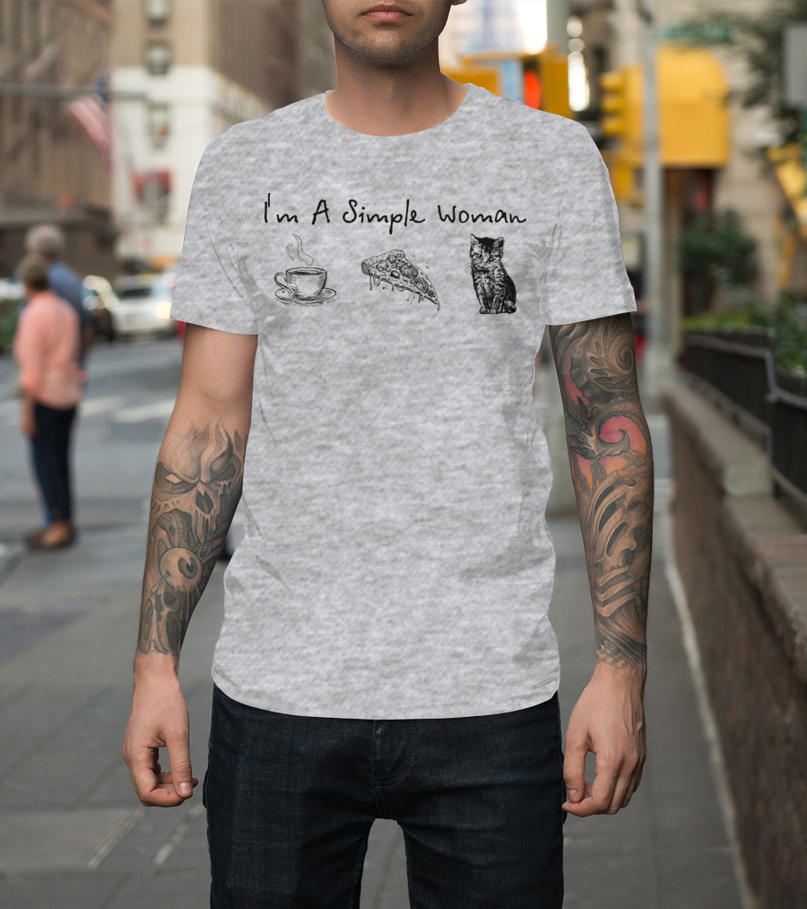 I'm A Simple Woman Coffee Pizza Cat T-Shirt