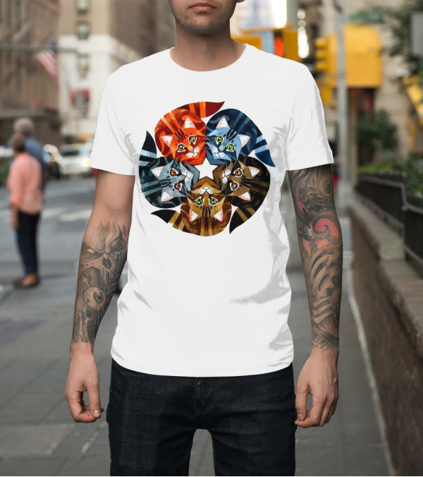 Shirt: Cat Star Kaleidoscope with Five Colorful Cats in a Circle T-Shirt Cat Star Kaleidoscope with Five Colorful Cats in a Circle T-Shirt