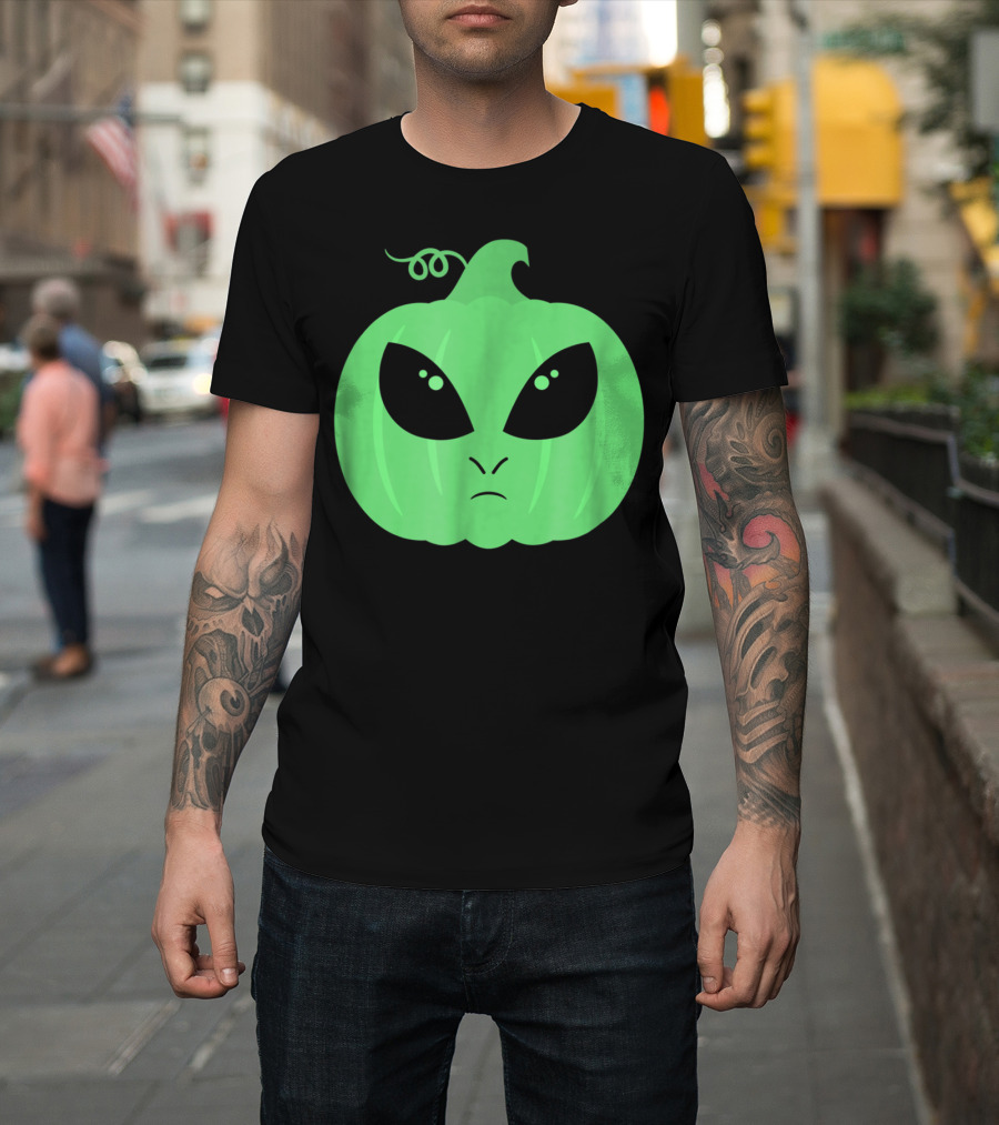 Alien Pumpkin Jack O Lantern Face T-Shirt