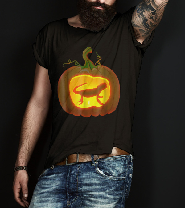 Bearded Dragon Carved Pumpkin Silhouette Halloween T-Shirt