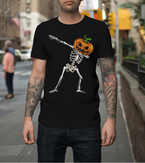 Shirt: Dabbing Skeleton with Pumpkin Head Halloween Costume T-Shirt Dabbing Skeleton with Pumpkin Head Halloween Costume T-Shirt