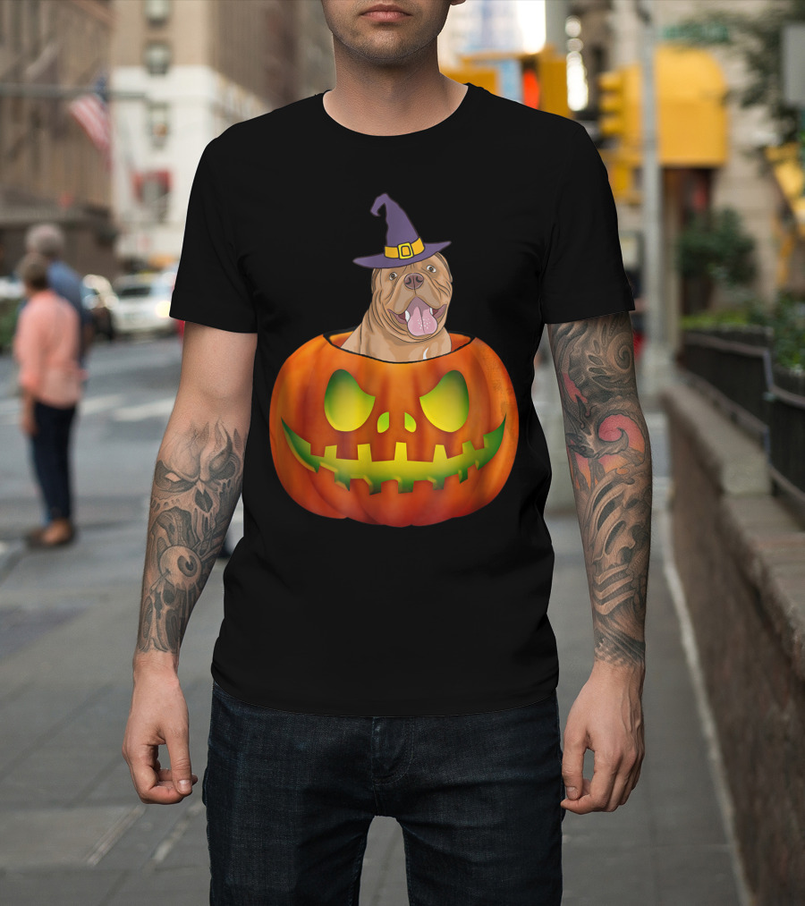 Dogue De Bordeaux Halloween Pumpkin Witch Hat T-Shirt