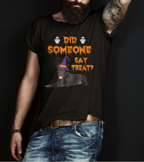 Great Dane Halloween Did Someone Say Treat With Ghosts And Witch Hat T-Shirt