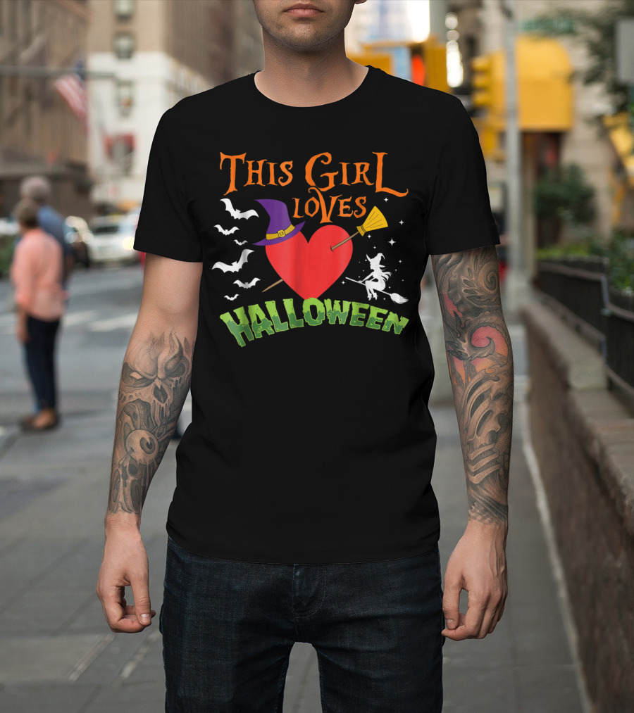 This Girl Loves Halloween Witches Bats Heart T-Shirt