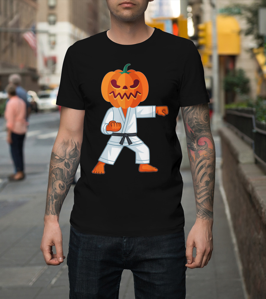 Halloween Karate Fighter Pumpkin Head Martial Arts Scary T-Shirt
