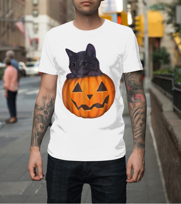 Shirt: Kitten Inside Jack-O'-Lantern Pumpkin Halloween T-Shirt Kitten Inside Jack-O'-Lantern Pumpkin Halloween T-Shirt