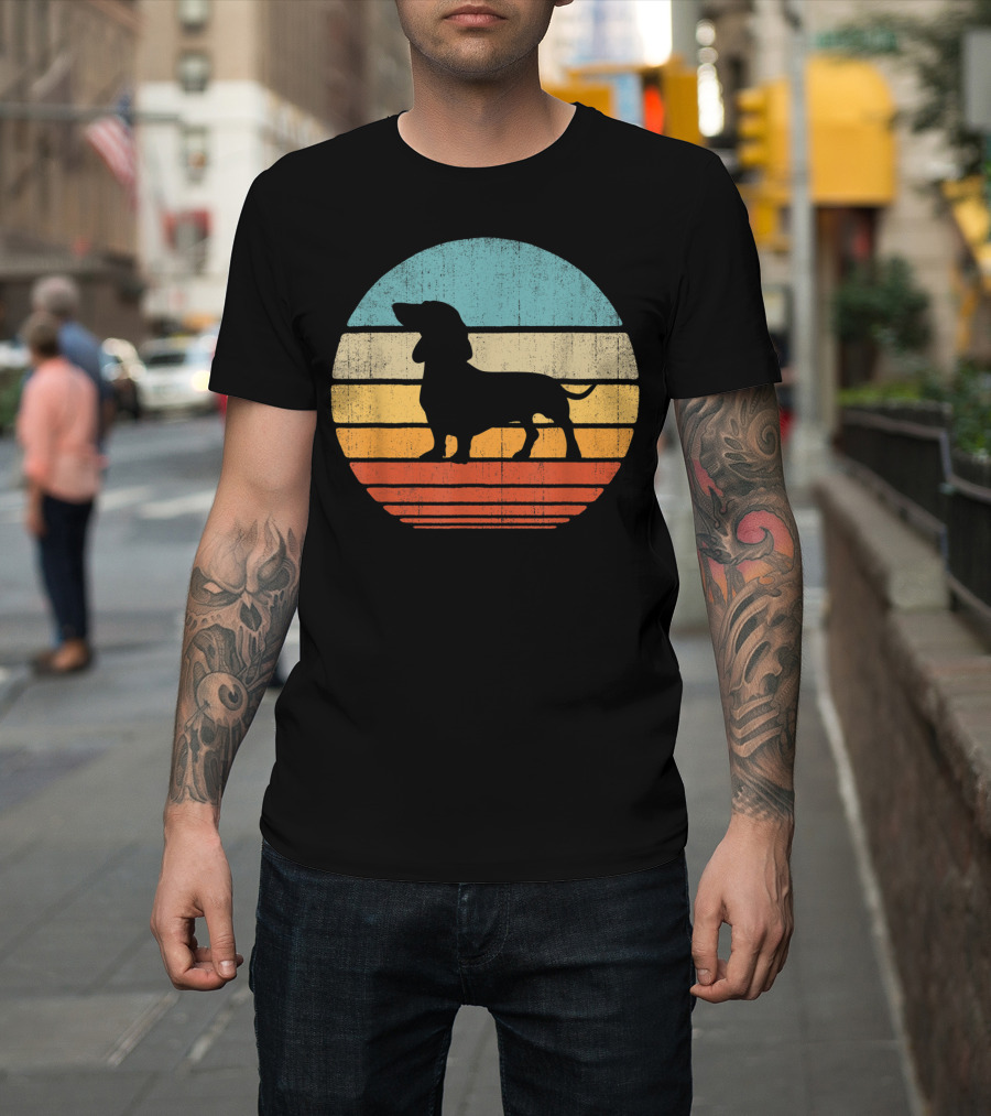 Dachshund Vintage Retro 60S 70S Style Sunset T-Shirt