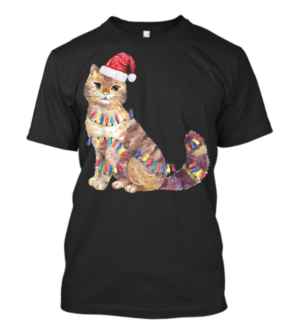 Santa Cat Christmas Lights Cat Lover Cat Festive Holiday Kitten T-Shirt