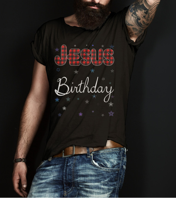 Jesus Birthday Plaid Winter Snowflakes T-Shirt