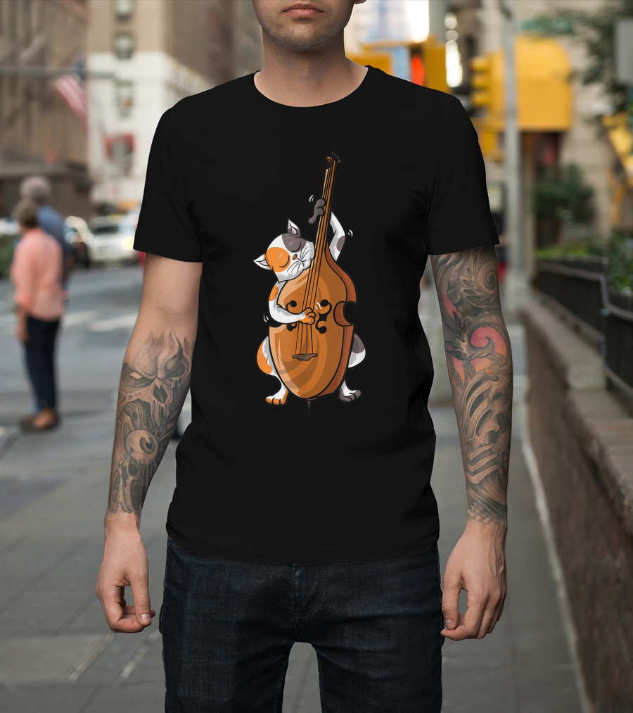 Funny Cat Playing Double Bass Cool Animal Musician T-Shirt