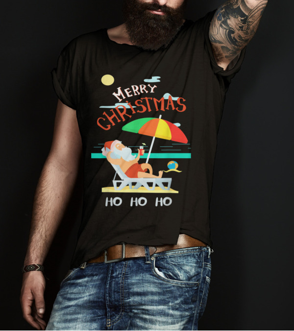 Merry Christmas Ho Ho Ho Funny Santa Hawaiian Summer T-Shirt