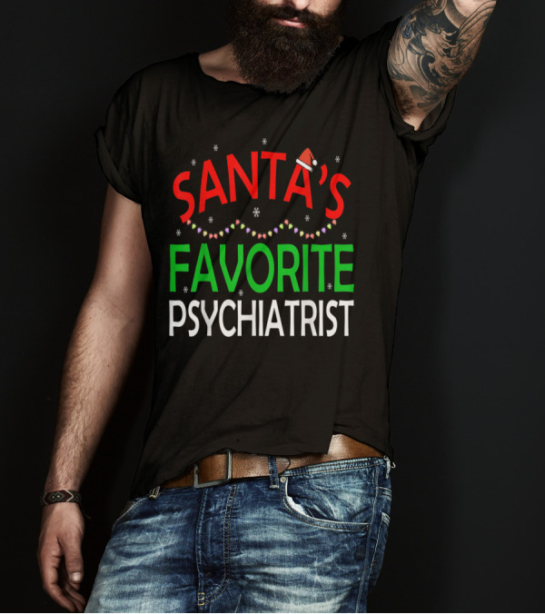 Santa's Favorite Psychiatrist Christmas Lights And Hat T-Shirt