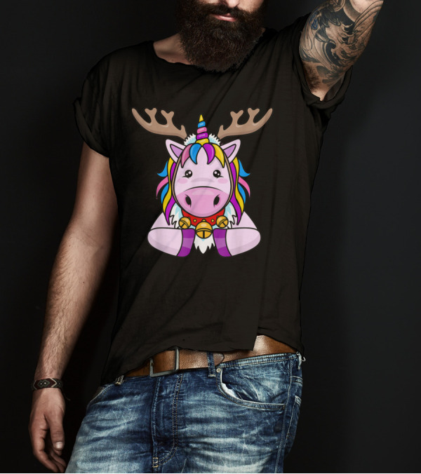 Unicorn Christmas Reindeer Animal Lovers Yule Festive Holiday Magic T-Shirt